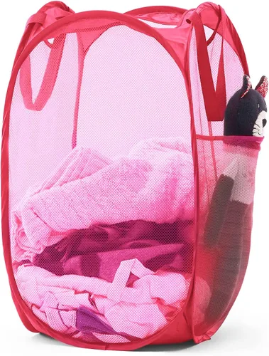 Vista 15 de Cesta de malla desplegable para ropa sucia con asas duraderas - Cesta plegable portátil para dormitorio, baño y viajes (negro)
