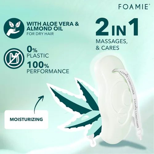 Vista 4 de Foamie Acondicionador sólido para cabello seco con aloe vera que hidrata intensamente el cabello, 100% vegano, sin plástico y sin sulfato, 2.82 oz