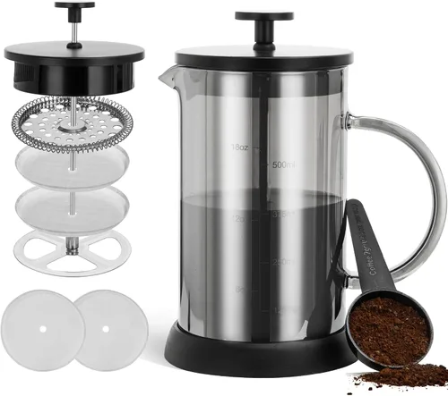 Vista 7 de YMMIND - Cafetera de prensa francesa de 34 onzas, cafetera de espresso de 5 tazas, cafetera de cobre para café frío con resistencia al calor y Ámbar