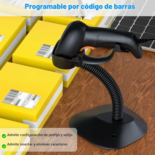 Vista 3 de Symcode Escáner de código de barras USB 1D con soporte Lector de código de barras láser con cable de mano con soporte de cuello de cisne y cable