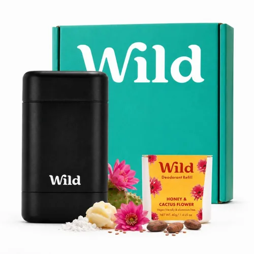 Vista 10 de Wild - Kit de inicio recargable de desodorante con estuche de agua y recarga perfumada de pomelo rosa y lima 1.4oz - Sin aluminio - Protección