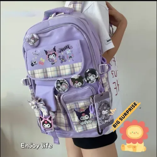 Vista 4 de Mochila Vivixilan Kawaii, Resistente al Agua y Transpirable con Múltiples Bolsillos, Adecuada para Viajes y como Regalo de Cumpleaños, Morado-04