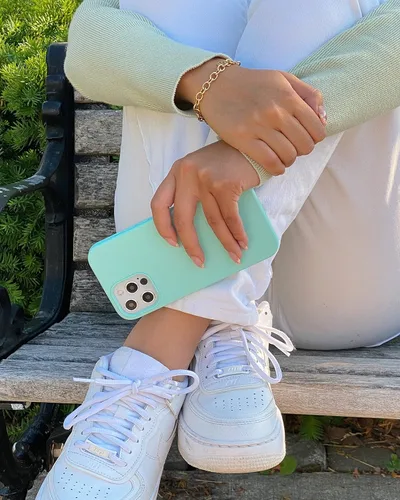 Vista 4 de FELONY CASE - Funda para iPhone 14 Pro Max - Funda de silicona verde pastel Silicona líquida con forro de microfibra antiarañazos, funda