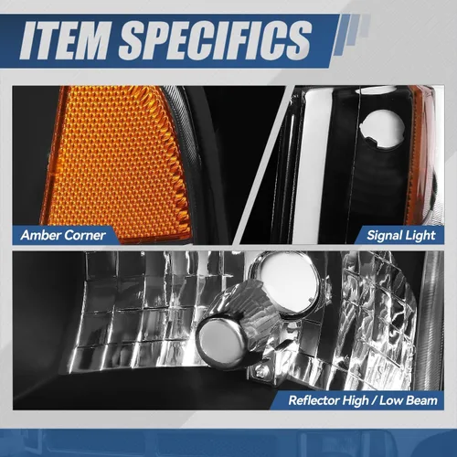 Vista 4 de Auto Dynasty Conjunto de Faros LED DRL Compatible con Dodge Ram 1500 2500 3500 de 1994-2002, 4 Piezas Faros Halógenos de Repuesto con Doble Luz