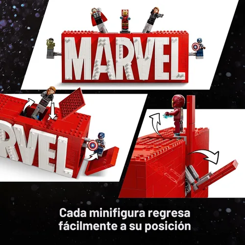 Vista 5 de LEGO Marvel: Marvel - Juguete de construcción con logotipo y minifiguras – Set coleccionable de Marvel para niños y niñas, a partir de 12 años, kit