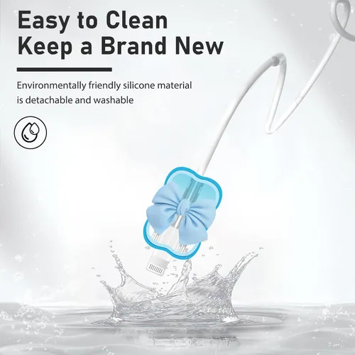 Vista 5 de CameCosy Bonito protector de cable para iPhone de 18 W/20 W, cargador USB-C con diseño de ondas de pajarita 3D, funda protectora de carga de Azul