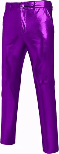 Vista 4 de COOFANDY Pantalones de mezclilla metálicos brillantes para hombre, para fiesta, baile, discoteca, discoteca, pantalones de pierna recta, Metálico