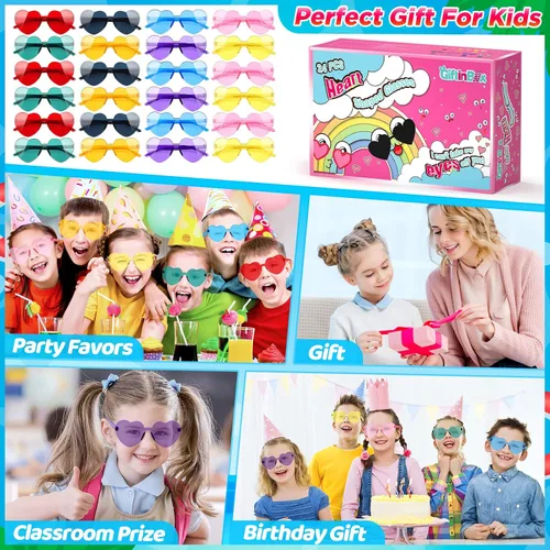 Vista 7 de GIFTINBOX 24 Pack Heart Sunglasses Heart shaped Sunglasses Kids Sunglasses Party Favors Heart Glasses Birthday Girls
