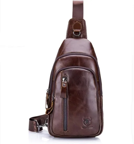 Vista 3 de Mochila estilo bandolera de piel para hombres y mujeres, bandolera de hombro, al pecho, mochila de uso diario para viajes, al aire libre