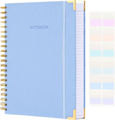 Vista 17 de Cuaderno de espiral, diario de cuero de tapa dura para mujeres y hombres, cuadernos gruesos de 300 páginas con rayas universitarias para el trabajo