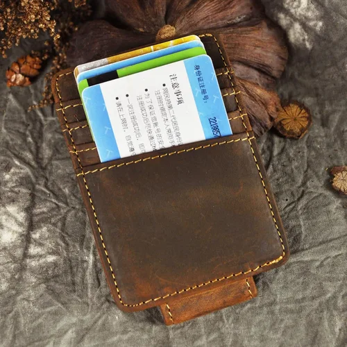 Vista 6 de Billetera de doble cara de cuero para hombre, moderna, pequeña, delgada, perfecta para tarjetas, monedas, etc. Billetera delgada y resistente