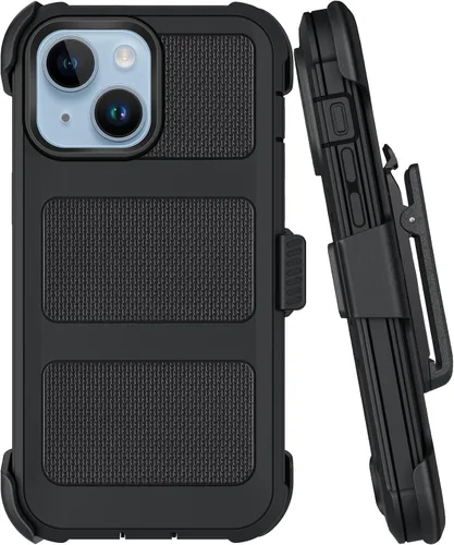 Vista 14 de Funda con clip para cinturón compatible con iPhone 12 Defender con soporte giratorio de 360°, protección resistente anticaídas y golpes, color negro
