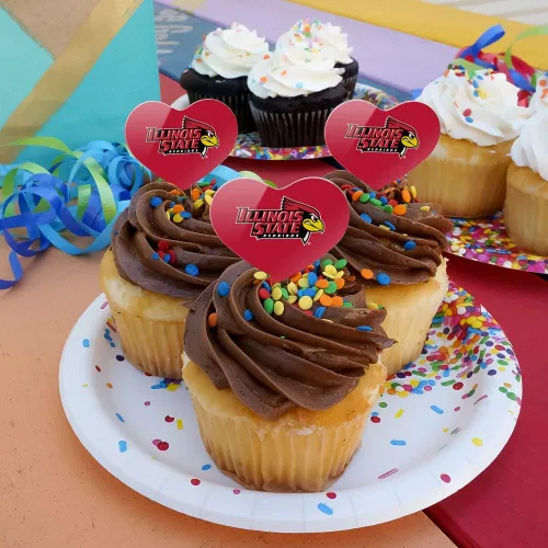 Vista 4 de Illinois State - Juego de 6 piezas para decoración de cupcakes con logotipo primario de corazón Universidad de St. Johns