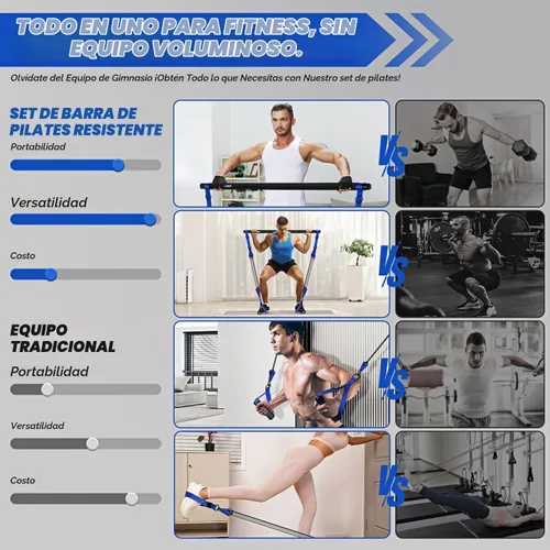 Vista 6 de Ayombo Pilates Equipment, Heavy Duty Pilates Bar Kit with Resistance Bands, Portable Gym Adjustable Exercise Bands, Home Squat Training, Arm, Abs
