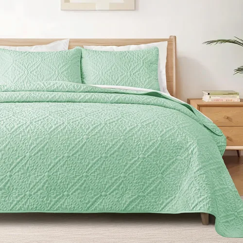 Vista 11 de Exclusivo Mezcla Juego de Edredón Individual, Cubrecamas Ligeras y Suaves con 1 Funda de Almohada, Edredones Modernos de Color Azul Aguamarina