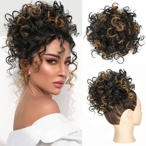 Vista 30 de Lommel Moño desordenado del pelo del pedazo natural suave rizado bollos Hairpieces (13W) Moño de pelo rizado suelto con cordón para mujer