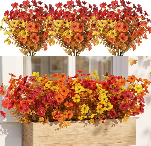 Vista 15 de CEWOR - 12 paquetes de flores artificiales para interior y exterior, margarita de seda falsa con hojas de eucalipto, flor artificial para maceta