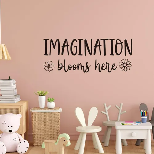 Vista 5 de Imagination Blooms Here - Calcomanía de pared de vinilo inspiradora para pared de niños, decoración de aula