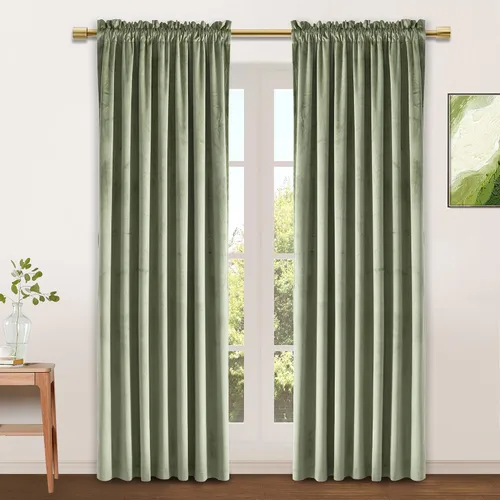 Vista 76 de JIUZHEN Cortinas de terciopelo beige de 63 pulgadas de ancho x 63 pulgadas de largo, cortinas de terciopelo retro suaves con bolsillo para barra