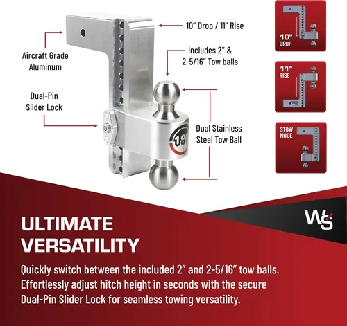 Vista 4 de Weigh Safe Soporte de bola de enganche de remolque ajustable, enganche de caída ajustable de 10 pulgadas para receptor de 3 pulgadas con 4 piezas