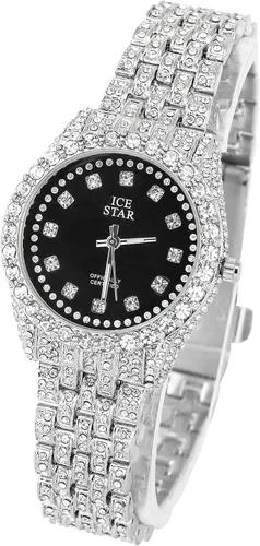 Vista 3 de Techno Pave Reloj elegante con esfera de diamantes de 1.260 in para mujer