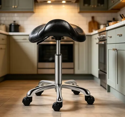 Vista 2 de Kaleurrier Taburete con ruedas para sillas de escritorio giratorias de cocina de salón Asiento de sillín; capacidad de peso de 350 libras; altura