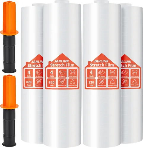 Vista 11 de JARLINK Paquete de 2 Películas Elásticas, 15" x 1000 pies Envoltura Retráctil para Envolver Paletas, Resistencia Industrial Elástica hasta 650%