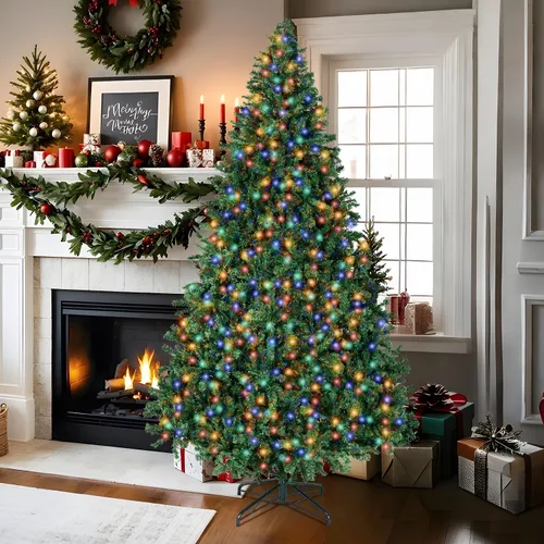 Vista 2 de Árbol de Navidad de 4 pies con luces, árbol de Navidad artificial con 100 luces LED y 334 puntas de ramas, árbol de Navidad con soporte plegable