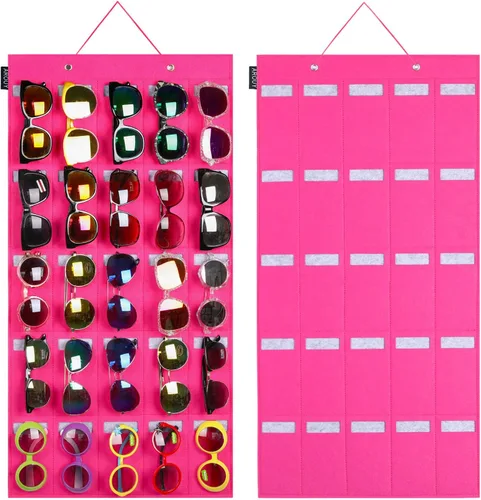Vista 15 de AROUY Organizador de gafas de sol, organizador de gafas con bolsillo para colgar en la pared - Organizador de gafas de sol con 16 ranuras de fieltro