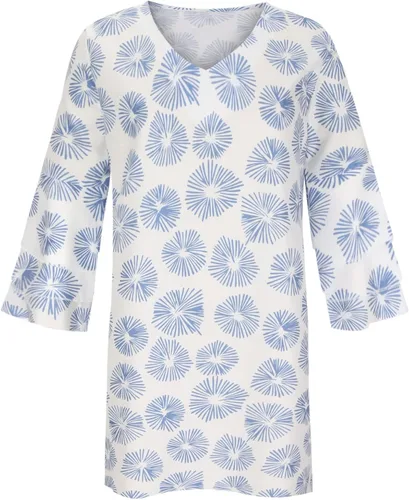 Vista 4 de Vestido de verano para mujer 2023, dulce y lindo cuello en V, manga acampanada, mini vestido suelto de manga 34, vestido floral con vuelo