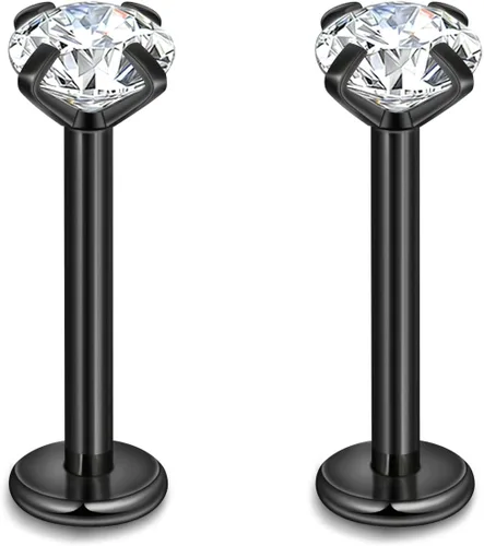 Vista 25 de CANDYFANCY Pendientes de 16 g, 2/3/4 mm, con circonia cúbica, triple hélice delantera, para cartílago de la oreja, Tragus, piercing de labio 16