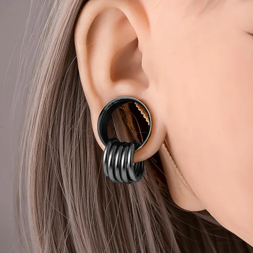 Vista 3 de DOEARKO 2 tapones para los oídos de acero inoxidable 316, túneles a juego, anillos de nariz, estiradores, piercings corporales, joyería