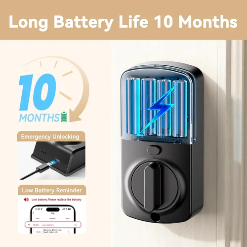 Vista 4 de IRONZON 391YS - Cerradura inteligente para puerta de entrada sin llave 5 en 1 con mango