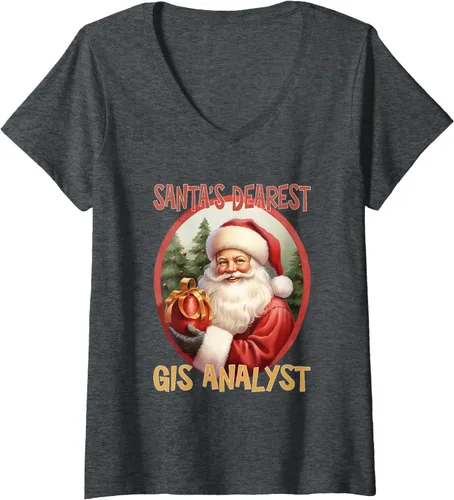 Vista 6 de GIS Analyst Christmas Holiday Love Xmas V-Neck T-Shirt Negro