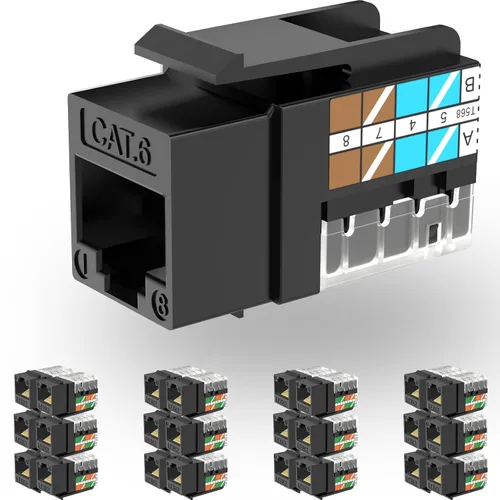 Vista 25 de Rapink RJ45 Conector Keystone Cat6 Soporte 10G, Conectores Keystone UTP 10 Pack para Placa de Pared y Panel de Conexiones, RJ45 Keystone 90 Grados