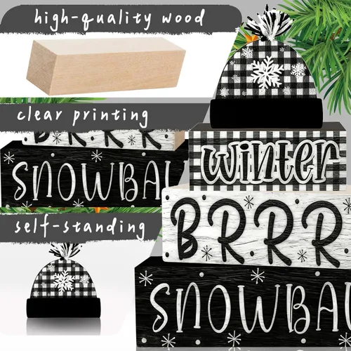Vista 3 de 4 piezas de decoraciones navideñas para interiores - decoración de mesa de bola de nieve de madera para el hogar - centro de mesa navideño