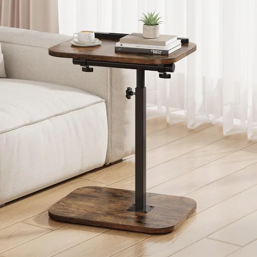 Vista 8 de Mesa de bandeja de TV, bandeja para reposabrazos lateral de sofá, altura ajustable, abatible, mesa auxiliar de aperitivos con giro de 360° e Negro
