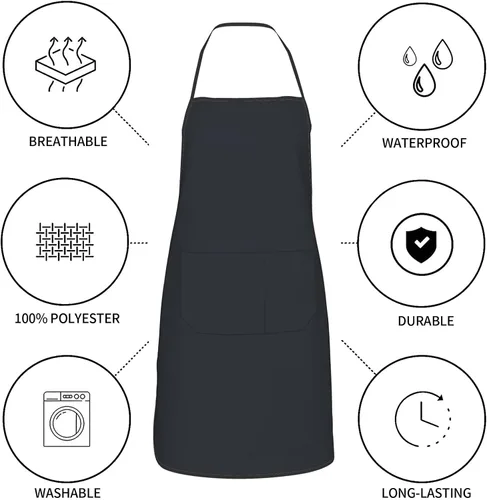 Vista 6 de Delantal unisex con cuello ajustable con bolsillos espaciosos y lazos largos