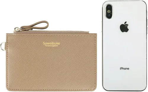 Vista 3 de Aiyo Nice Funda delgada para tarjetas RFID para mujer, cartera con cremallera, cartera de piel pequeña, monedero con llavero