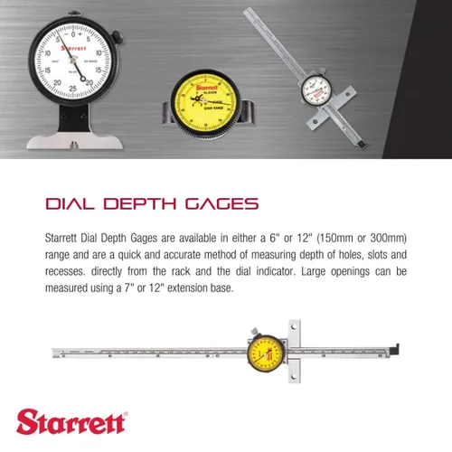 Vista 3 de Starrett Medidor de profundidad de dial, base de borde de cuchillo, rango