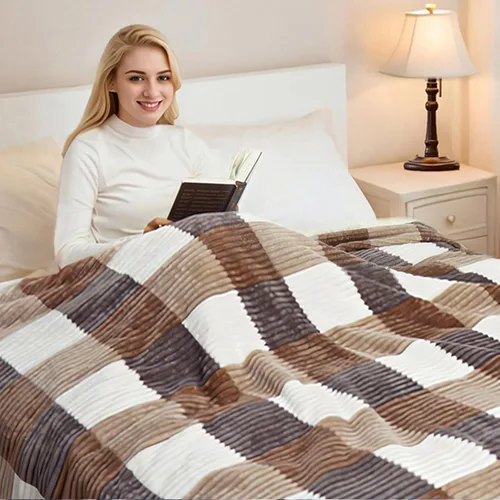 Vista 5 de PU MEI Manta Sherpa Individual a Cuadros Gruesa para Cama, 60"*80" Franela Súper Suave Difusa Forro Polar Reversible Terciopelo Afelpado Manta