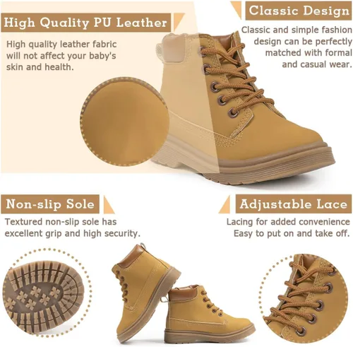 Vista 2 de Casazoe Botas de nieve de cuero para niños y niñas, zapatos de vestir para niños pequeños, zapatos de vestir con cordones y suela de textura