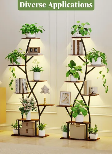 Vista 5 de Soporte para plantas de interior con luces de cultivo de 65 pulgadas de alto, estante de plantas iluminado en esquina para cultivo en interiores