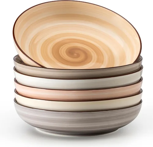 Vista 8 de Sweese Juego de 6 cuencos para pasta, platos de ensalada de cerámica de 30 onzas para lavavajillas y microondas, cuencos de ensalada sólidos