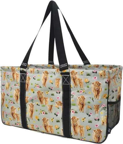 Vista 88 de NGIL Bolsa de comestibles reutilizable extra grande plegable de gran tamaño para comestibles, almacenamiento, picnic, playa, Estampado de vaca