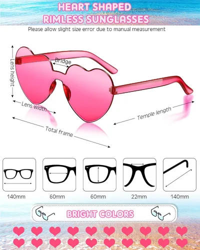 Vista 2 de Frienda 20 Pairs Heart Shaped Sunglasses Rimless Candy Color Glasses for Women Men Party Favor