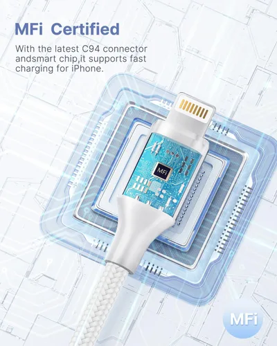 Vista 2 de Cargador Aioneus para iPhone. Paquete de 3 cables USB A a Lightning con certificación MFi Cable Lightning corto trenzado de nailon para iPhone