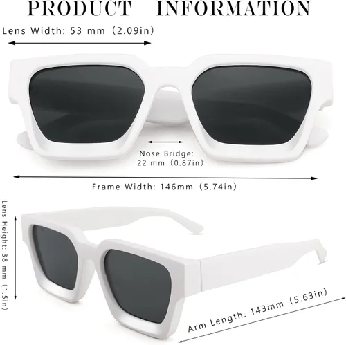 Vista 7 de Hycredi Gafas de sol rectangulares gruesas para mujeres y hombres, estilo retro, cuadrados, gruesos, de los años 90, protección UV400
