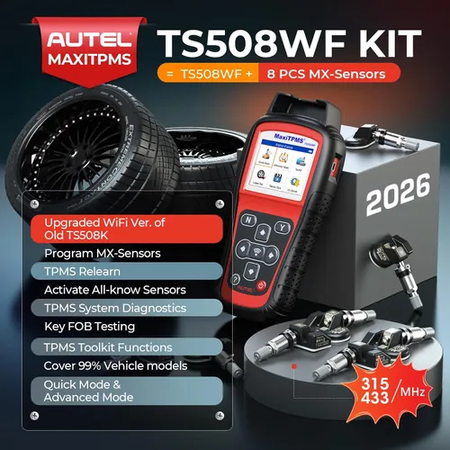 Vista 2 de Autel MaxiTPMS TS508WF Kit 2026, herramienta de programación TPMS con 8 piezas de sensores 315 433MHz (209$), versión WiFi de TS508 TS501 Pro