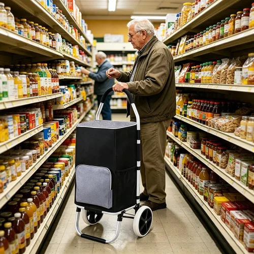 Vista 5 de Bolsa de repuesto para carrito de compras, bolsa de repuesto impermeable para carrito, con bolsillos laterales y bolsillo frontal, bolsa